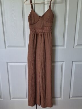 🪼 Brown Spaghetti-Strap Jumpsuit with Smocked Waist